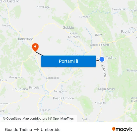 Gualdo Tadino to Umbertide map