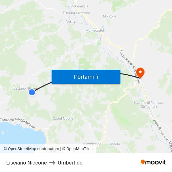 Lisciano Niccone to Umbertide map