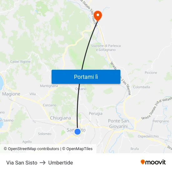 Via San Sisto to Umbertide map
