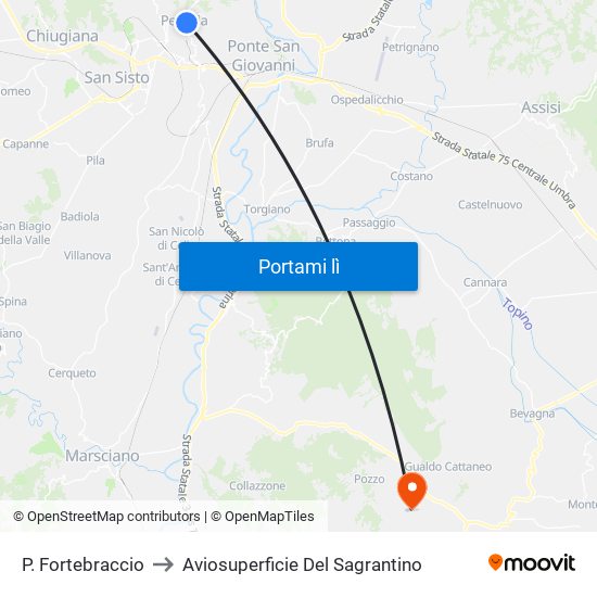 P. Fortebraccio to Aviosuperficie Del Sagrantino map
