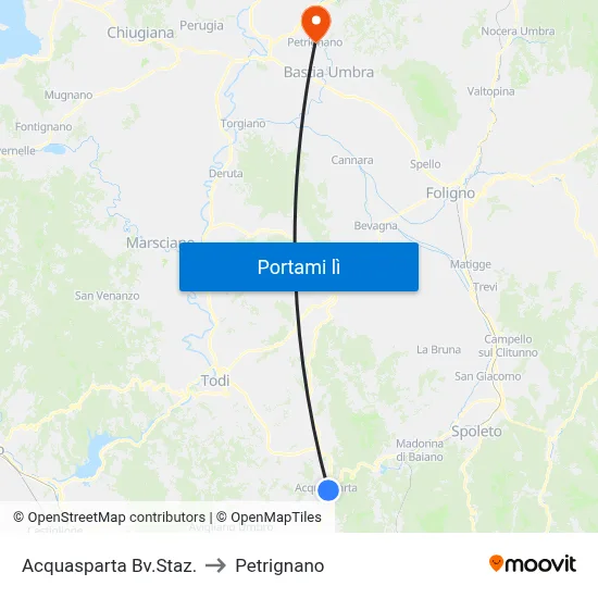 Acquasparta Bv.Staz. to Petrignano map