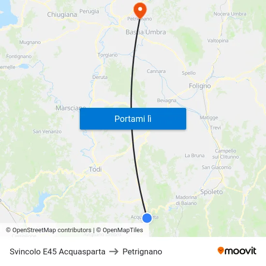 Svincolo E45 Acquasparta to Petrignano map