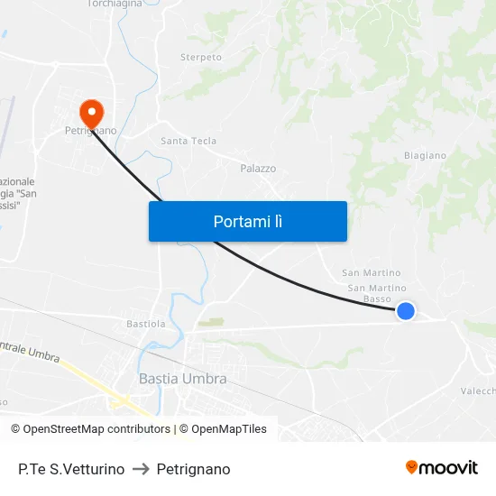 P.Te S.Vetturino to Petrignano map