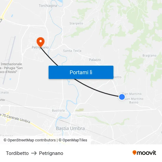 Tordibetto to Petrignano map