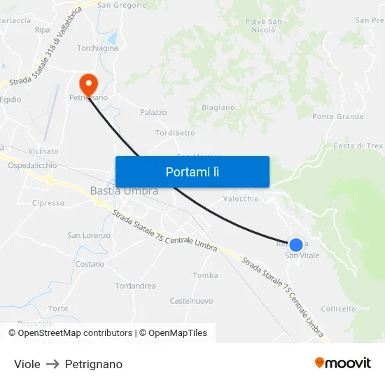 Viole to Petrignano map