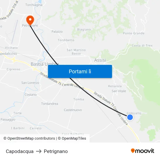 Capodacqua to Petrignano map