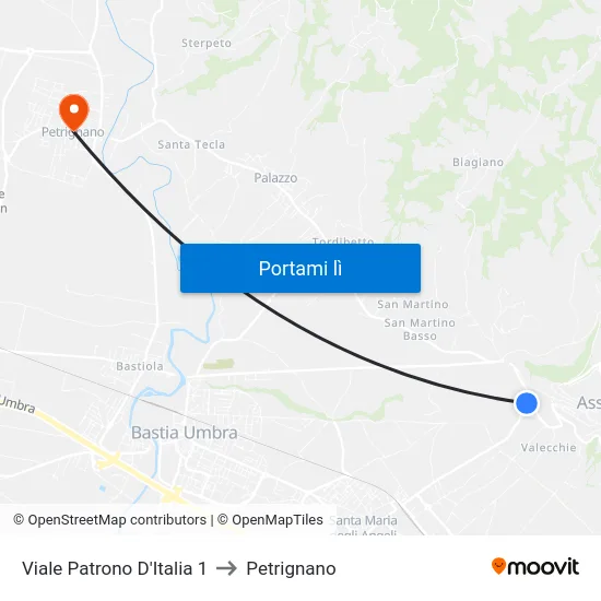 Viale Patrono D'Italia 1 to Petrignano map