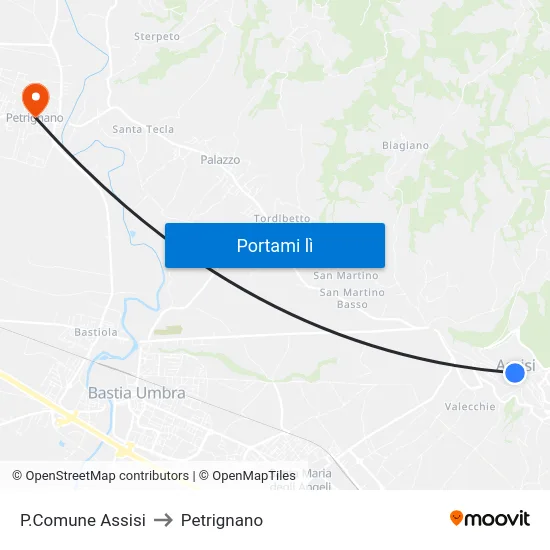 P.Comune Assisi to Petrignano map