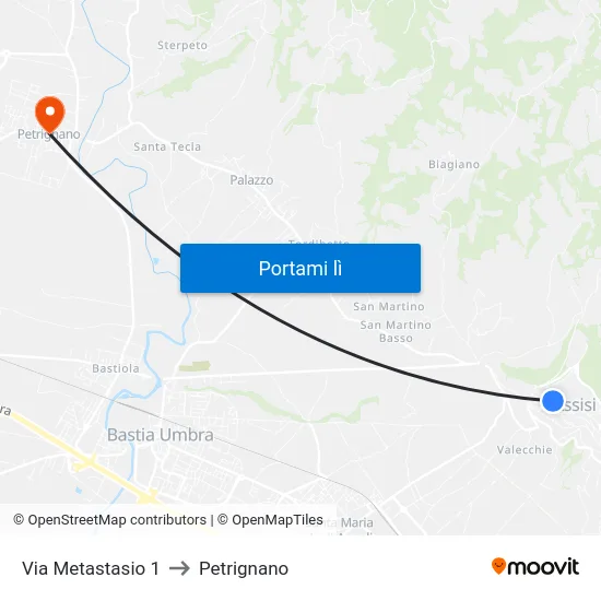 Via Metastasio 1 to Petrignano map