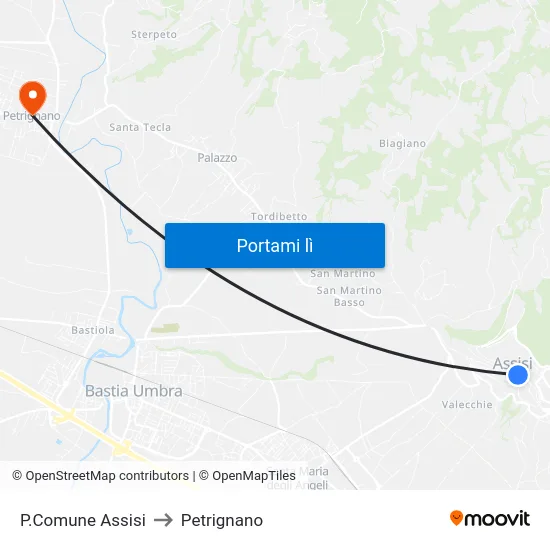 P.Comune Assisi to Petrignano map
