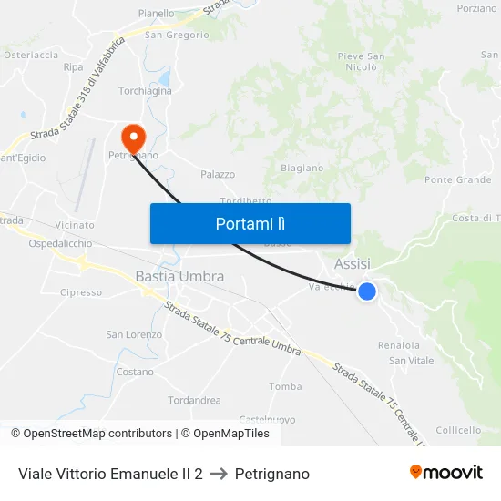 Viale Vittorio Emanuele II 2 to Petrignano map