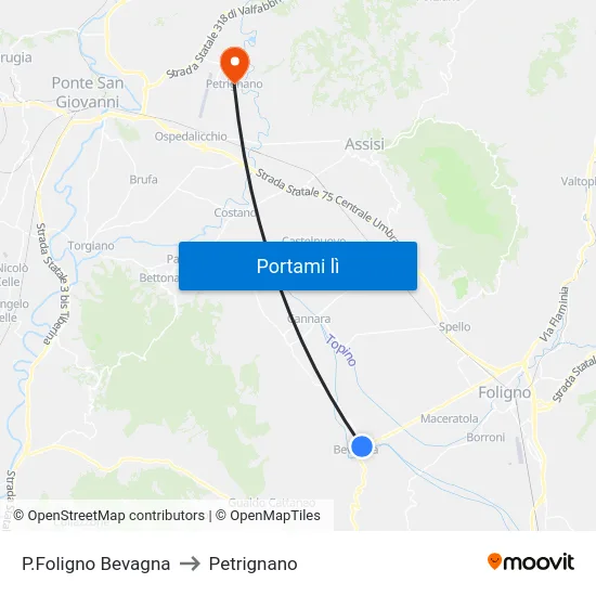 P.Foligno Bevagna to Petrignano map