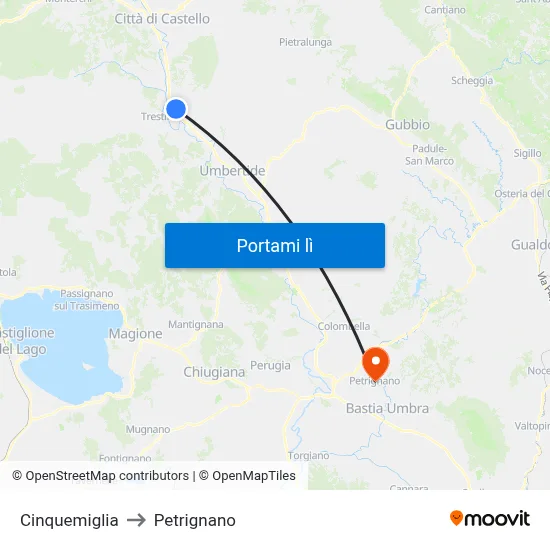 Cinquemiglia to Petrignano map