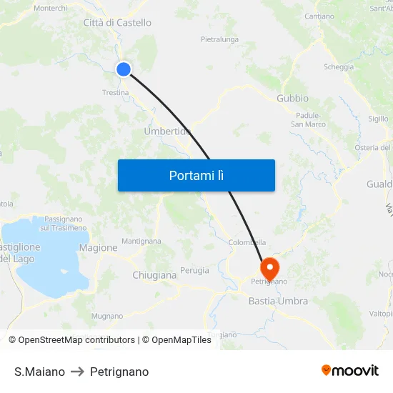 S.Maiano to Petrignano map