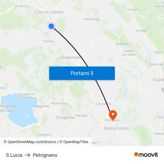 S.Lucia to Petrignano map