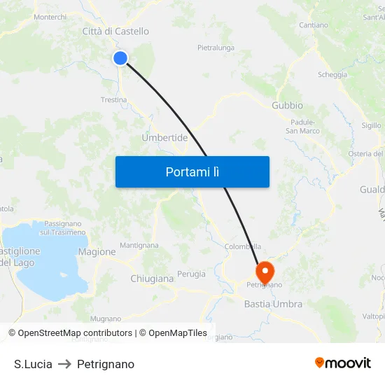 S.Lucia to Petrignano map