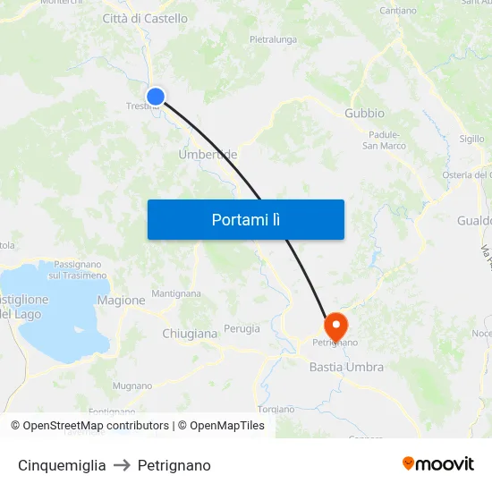 Cinquemiglia to Petrignano map