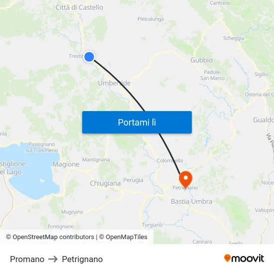 Promano to Petrignano map