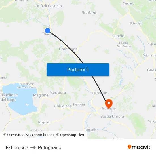 Fabbrecce to Petrignano map