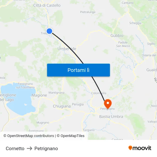 Cornetto to Petrignano map