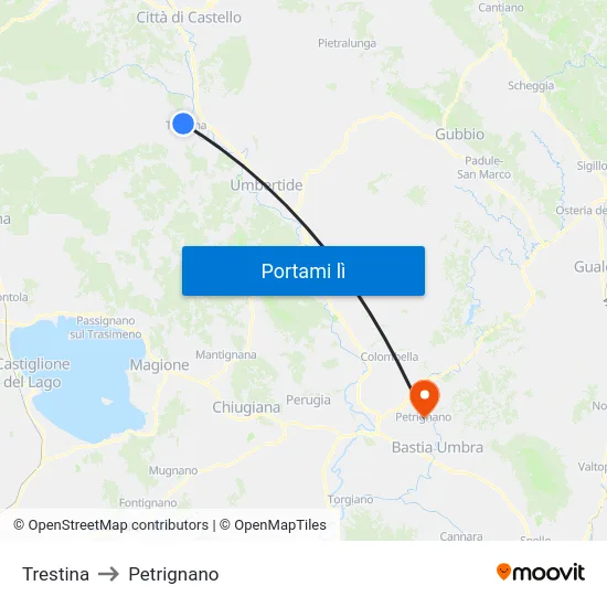 Trestina to Petrignano map