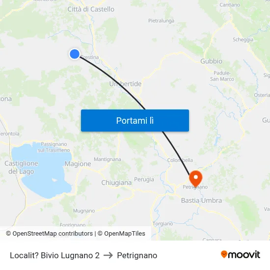 Localit? Bivio Lugnano 2 to Petrignano map