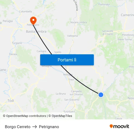 Borgo Cerreto to Petrignano map