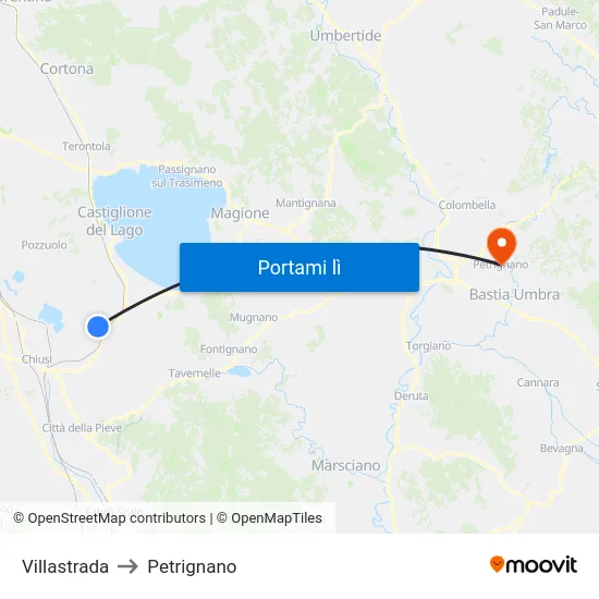 Villastrada to Petrignano map