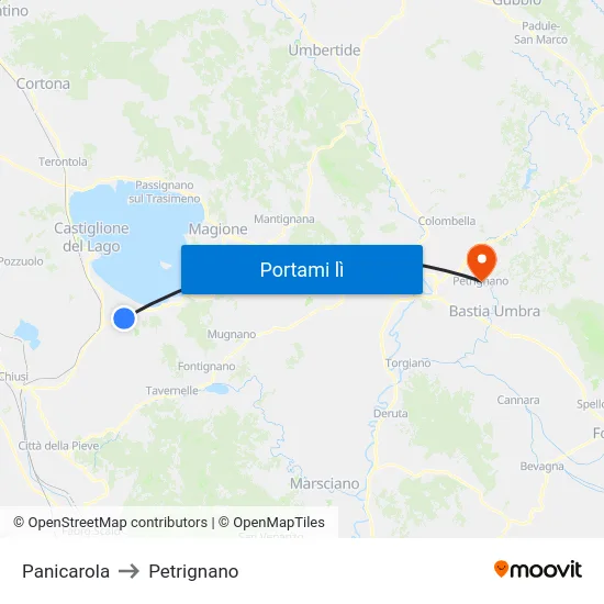 Panicarola to Petrignano map