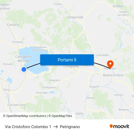 Via Cristoforo Colombo 1 to Petrignano map