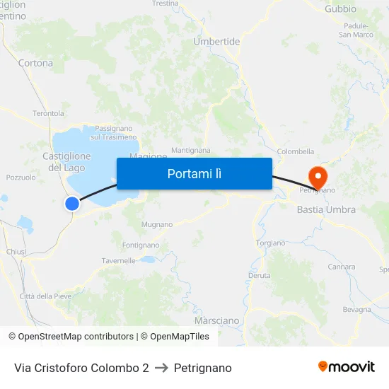 Via Cristoforo Colombo 2 to Petrignano map