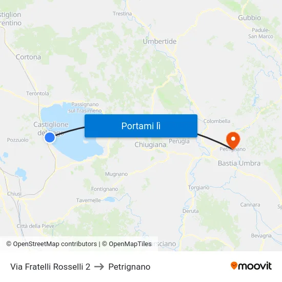 Via Fratelli Rosselli 2 to Petrignano map
