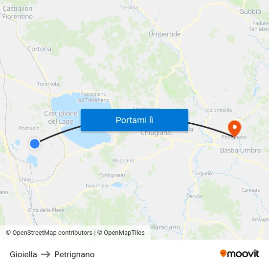 Gioiella to Petrignano map