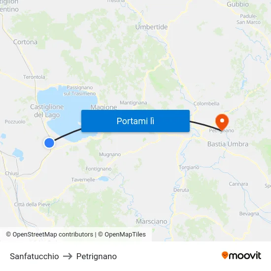 Sanfatucchio to Petrignano map