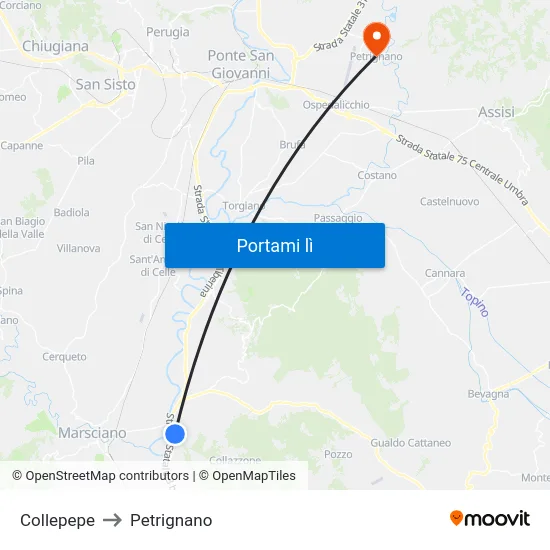 Collepepe to Petrignano map