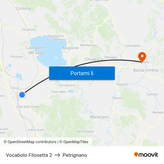 Vocabolo Filosetta 2 to Petrignano map