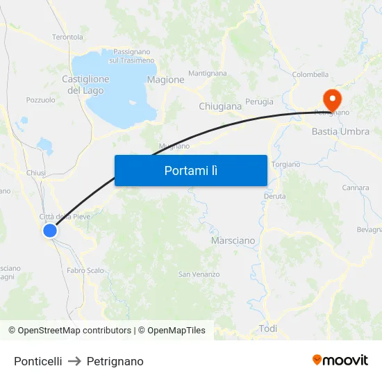 Ponticelli to Petrignano map