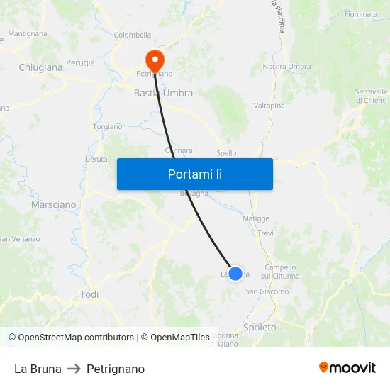 La Bruna to Petrignano map