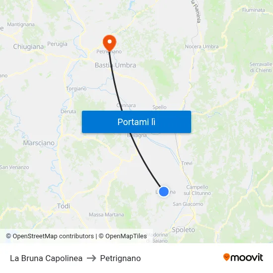 La Bruna Capolinea to Petrignano map