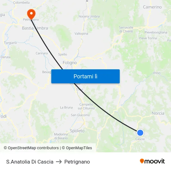 S.Anatolia Di Cascia to Petrignano map