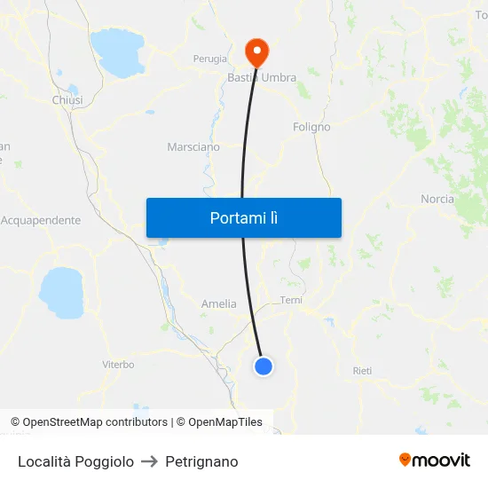 Località Poggiolo to Petrignano map