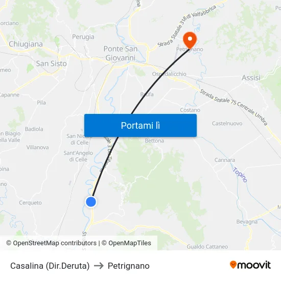 Casalina (Dir.Deruta) to Petrignano map