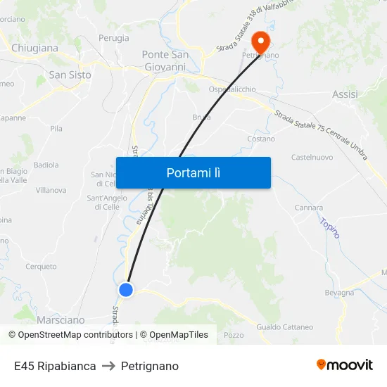 E45 Ripabianca to Petrignano map