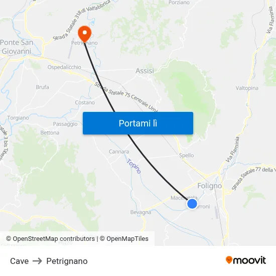 Cave to Petrignano map
