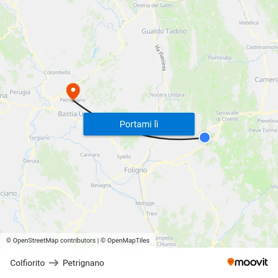 Colfiorito to Petrignano map