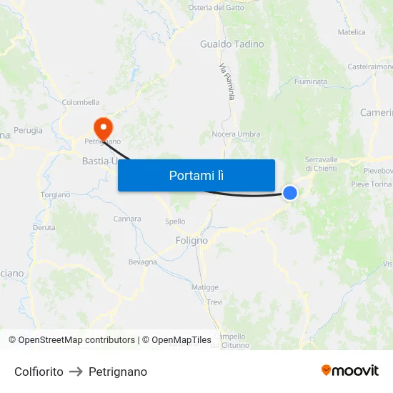 Colfiorito to Petrignano map