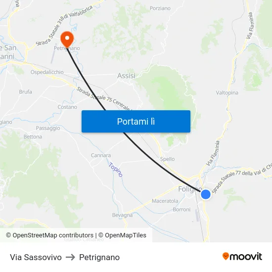 Via Sassovivo to Petrignano map