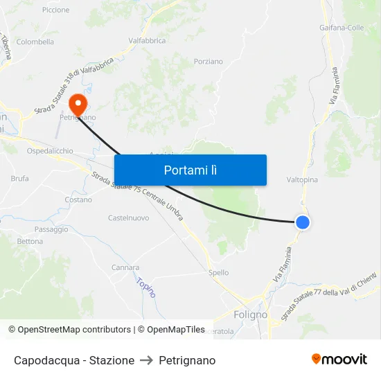 Capodacqua - Stazione to Petrignano map