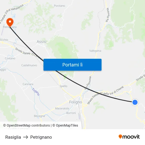 Rasiglia to Petrignano map