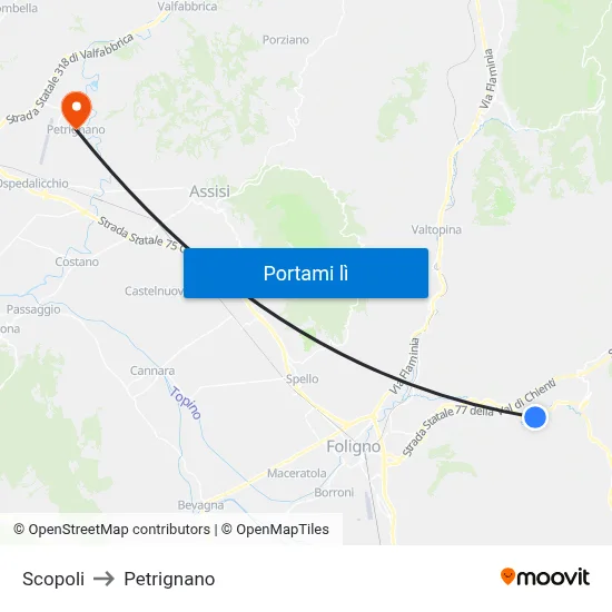 Scopoli to Petrignano map